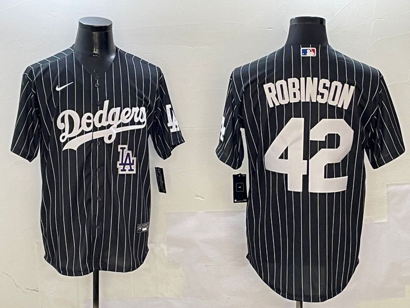 Men Los Angeles Dodgers #42 Robinson Black Stripe Jointly Name 2025 Nike MLB Jersey style 12->los angeles dodgers->MLB Jersey